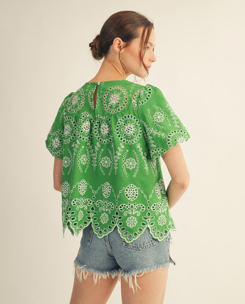 Jodifl Pointelle Top With Scallop Hem Green