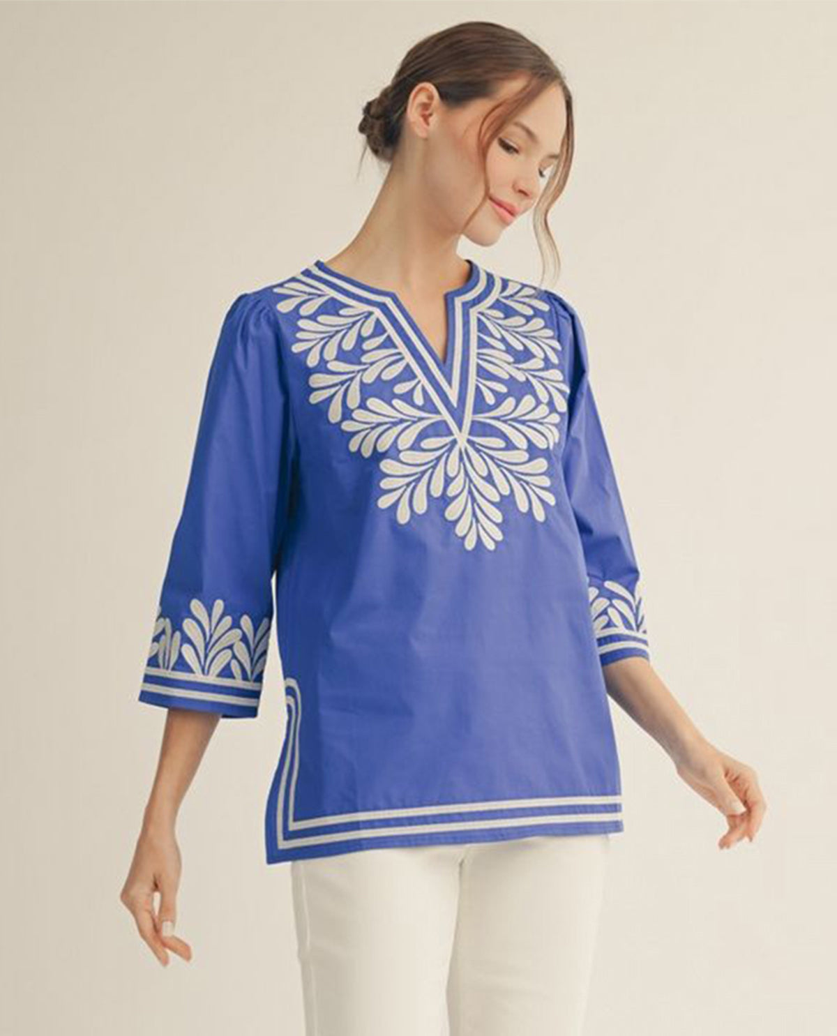 Jodifl Embroidered V-Neck Tunic Royal Blue