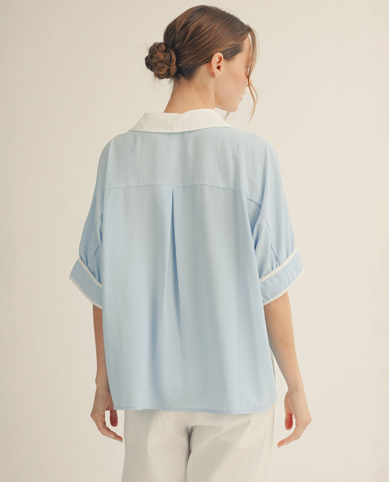 Jodifl Solid Collar Dolman With Contrast Trim Blue