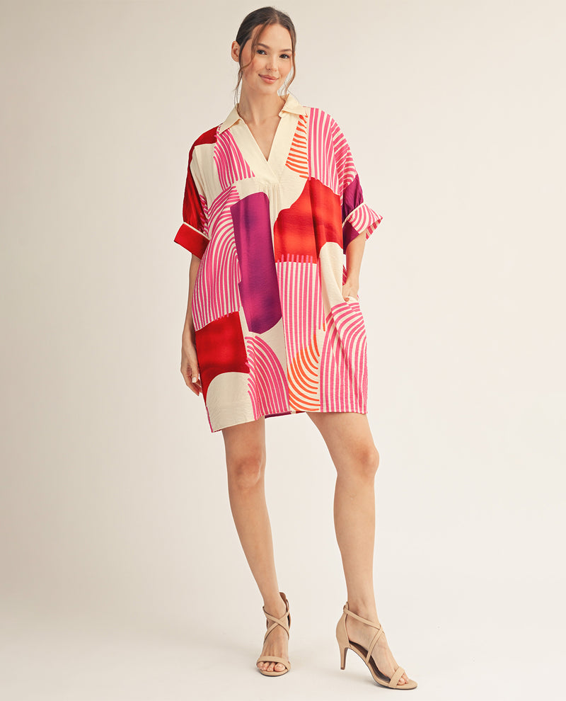 Jodifl Bold Print Dolman Dress Fuchsia