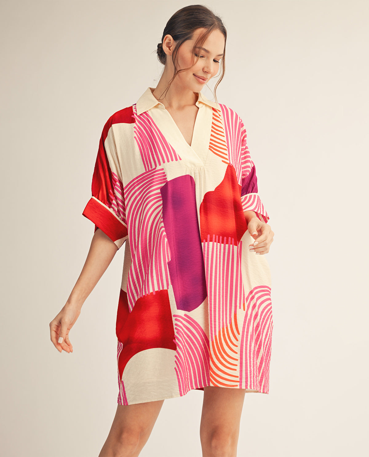 Jodifl Bold Print Dolman Dress Fuchsia