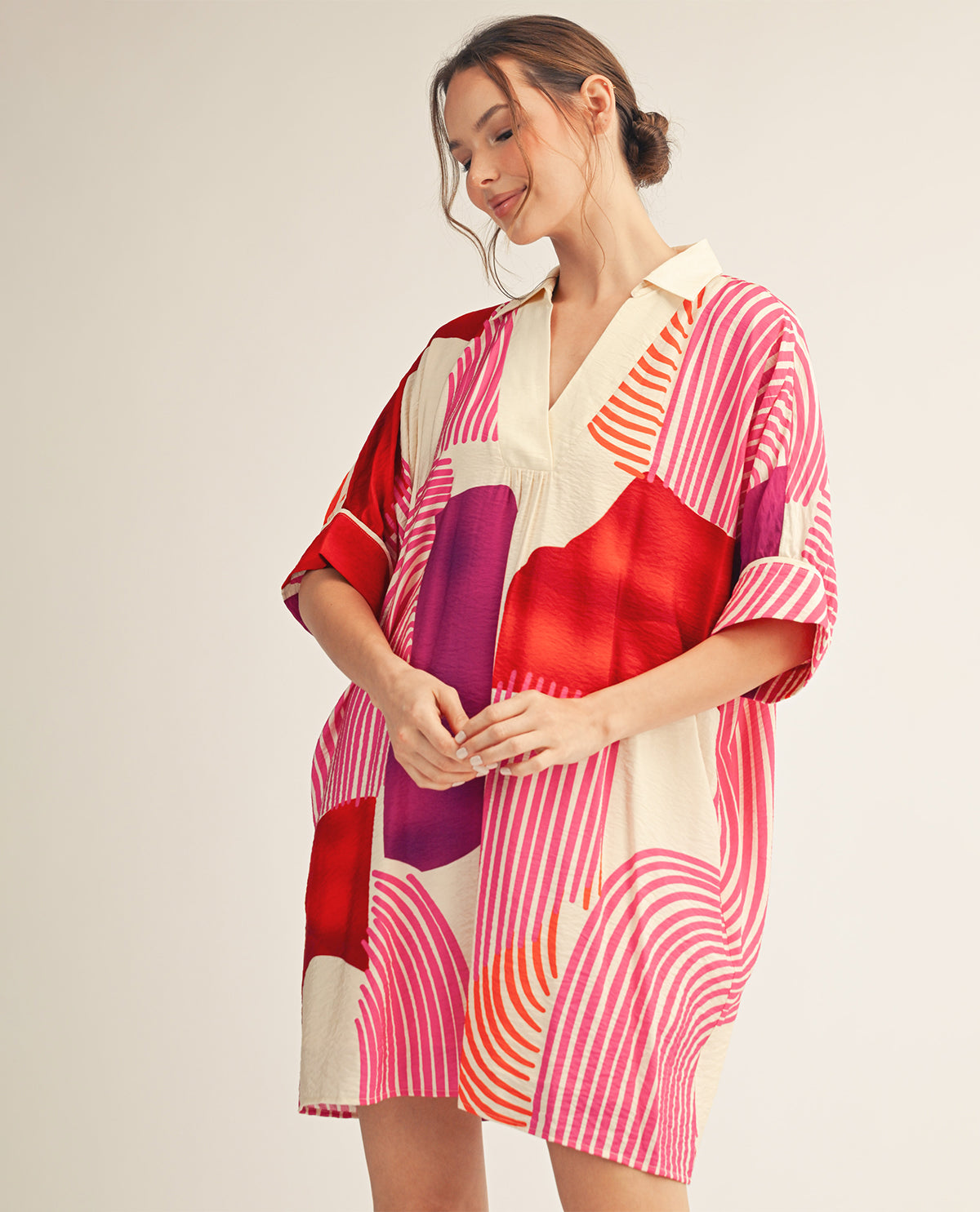 Jodifl Bold Print Dolman Dress Fuchsia