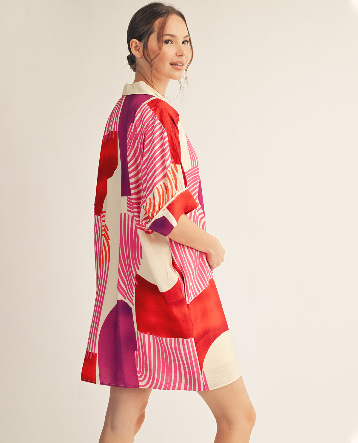 Jodifl Bold Print Dolman Dress Fuchsia