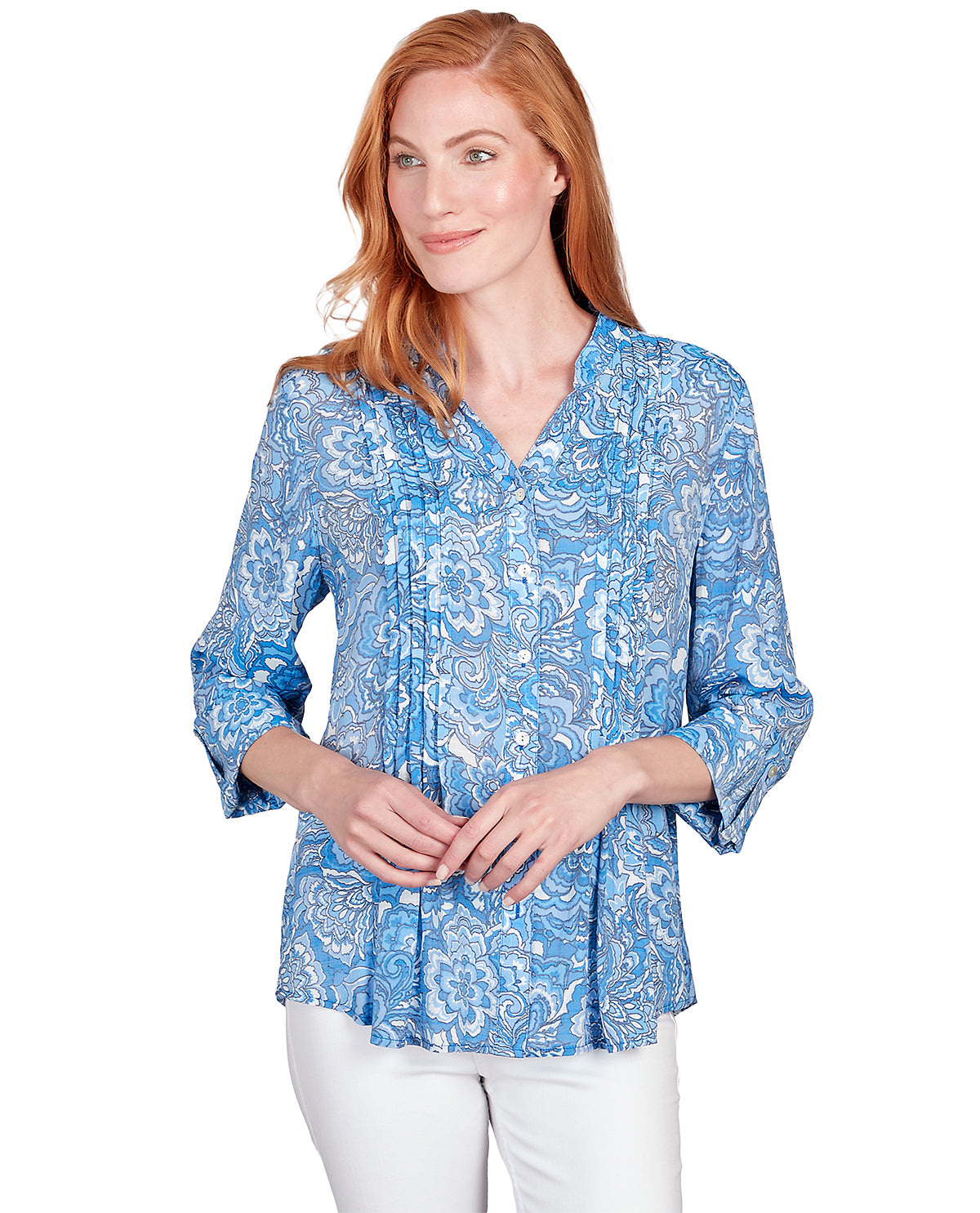 Ruby Road Blue Horizon Floral Woven Top