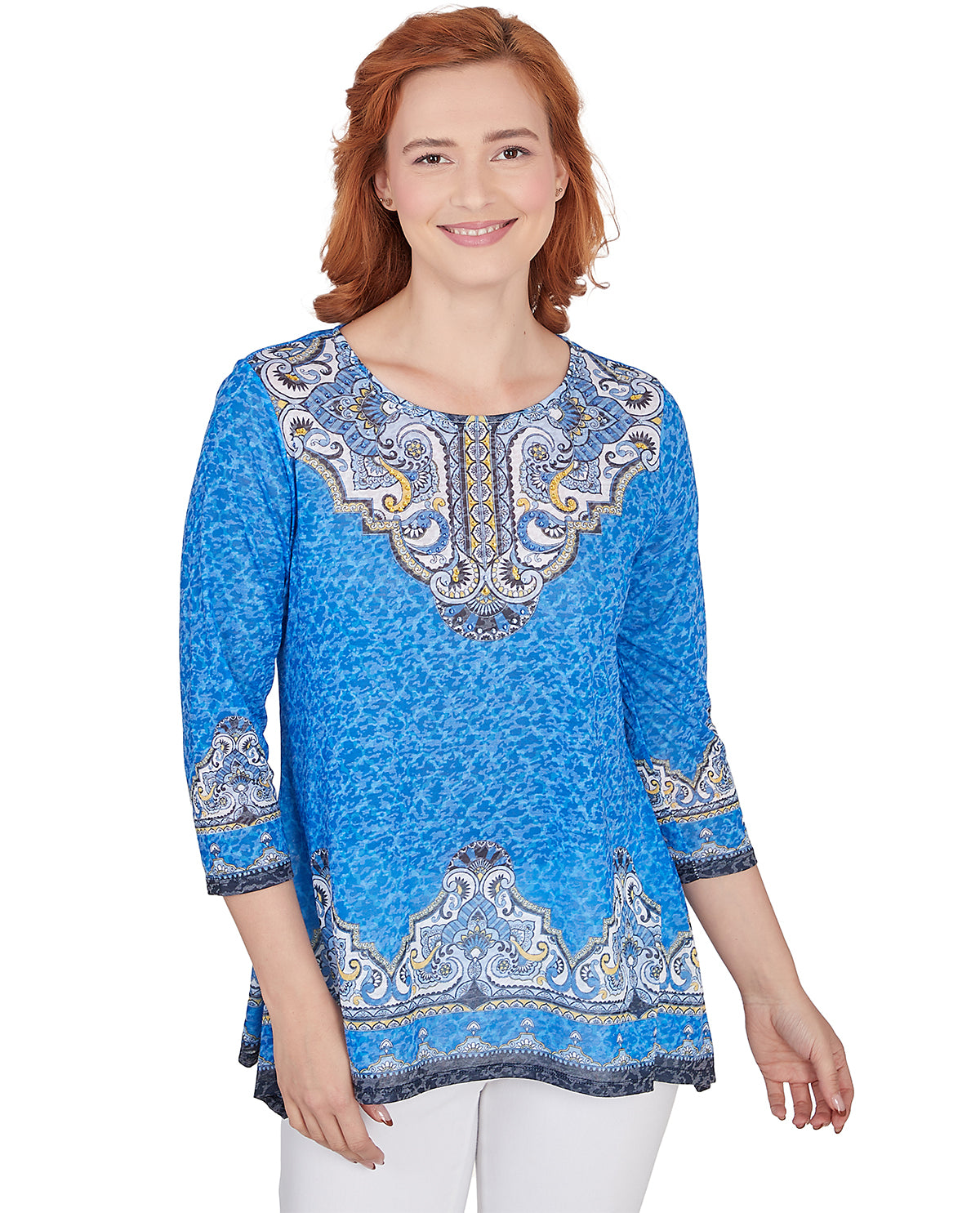 Ruby Road Blue Horizon Embellished Marrakesh Knit Top