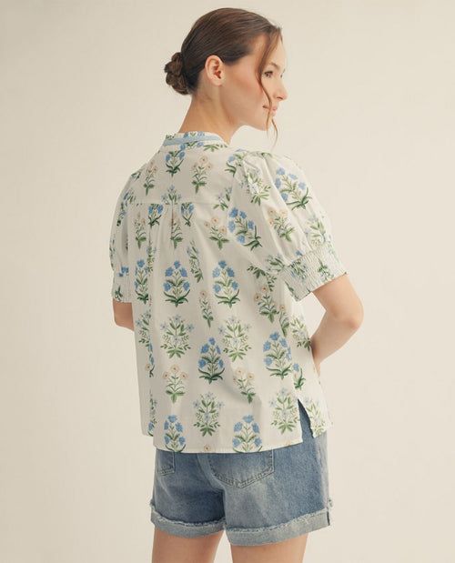 Jodifl Floral Print Puff Sleeve Top White