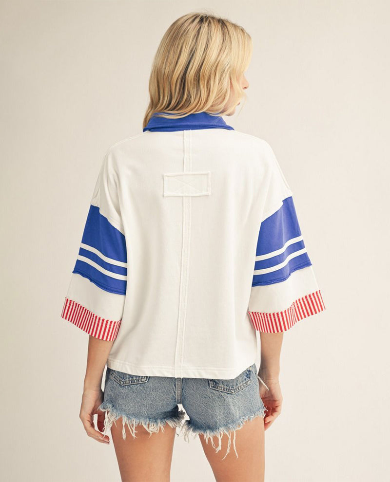 Jodifl Color Block Top With Stripe Henley Off White