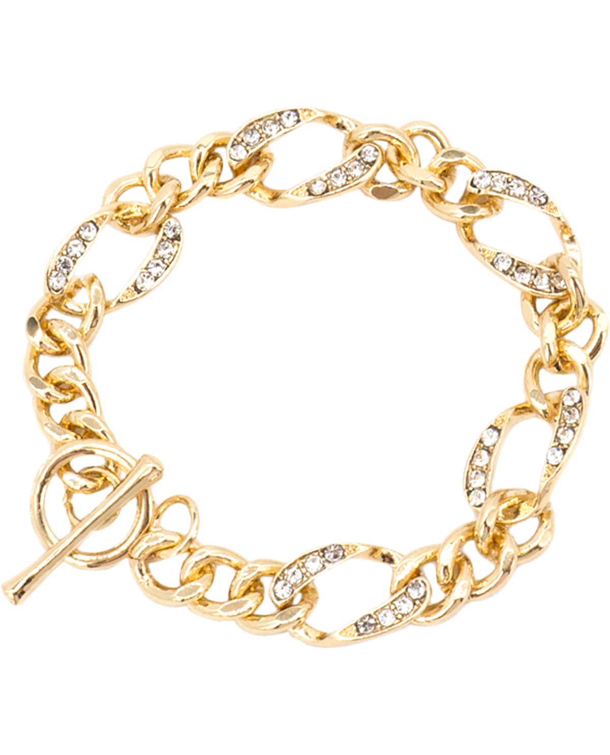 Linked Chain With Rhinestones Toggle Bracelet