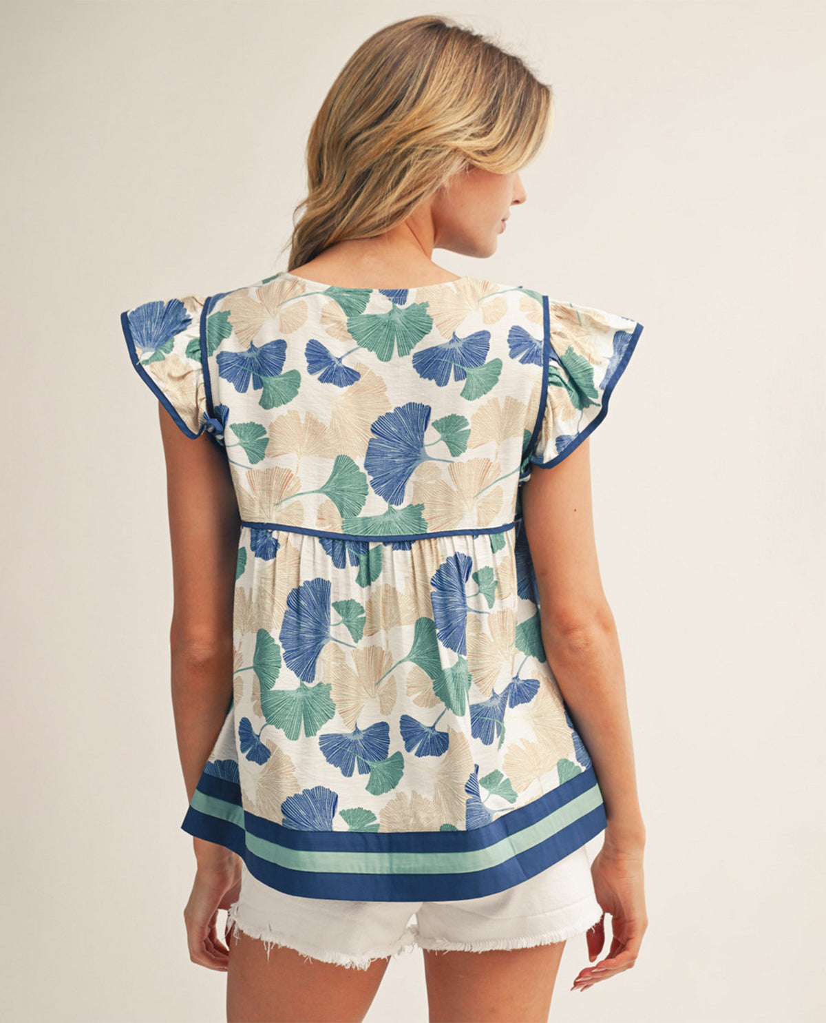 Jodifl V-Neck Babydoll Top Blue Mix