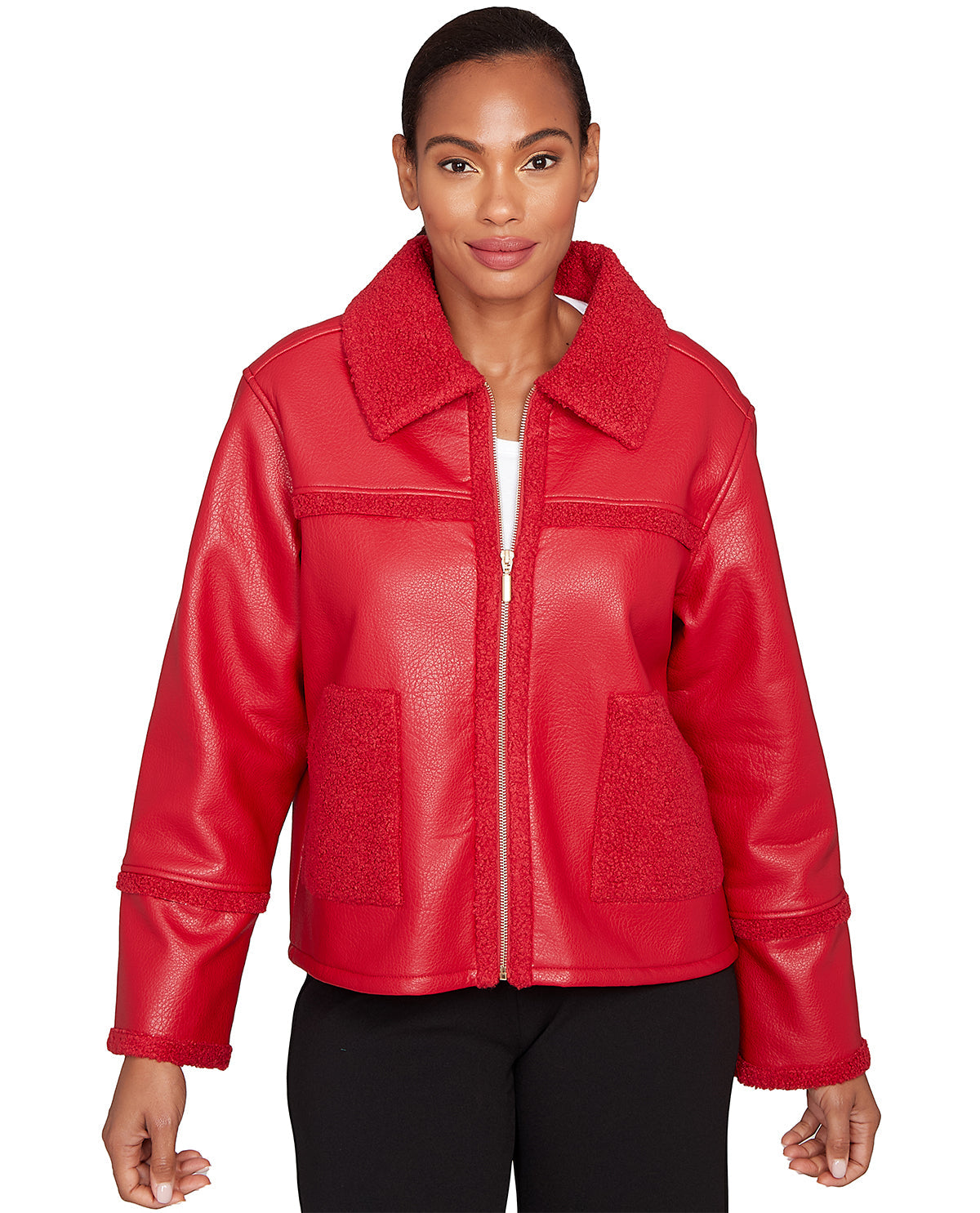 Ruby Road Red Allure Zip Shearling Jacket Cherry