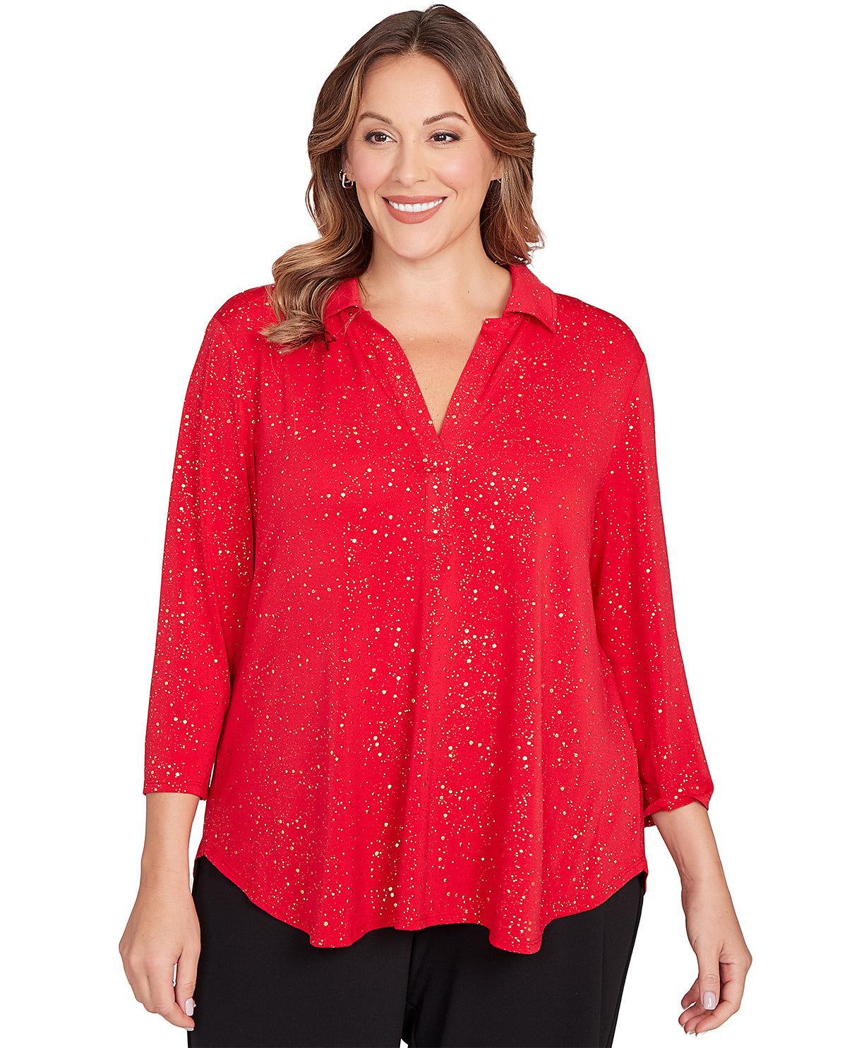 Ruby Road Red Allure Gold Dewdrop Knit Top Cherry