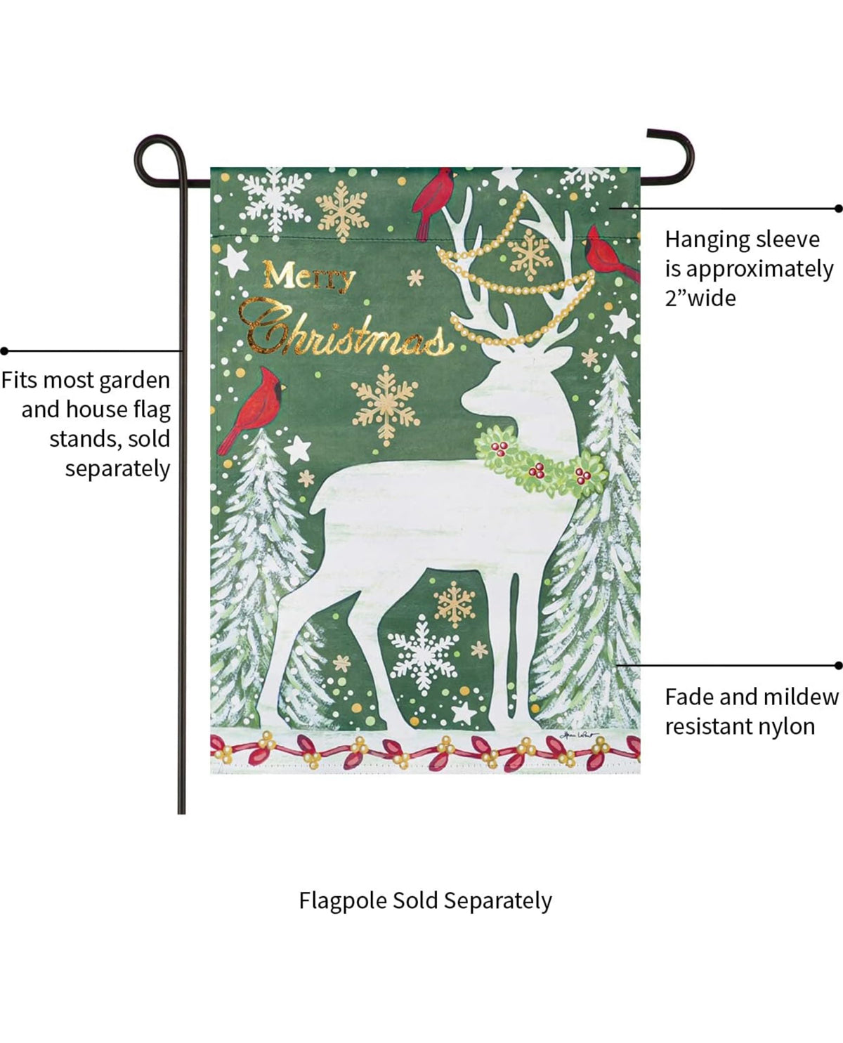 Merry Christmas Reindeer Suede Garden Flag