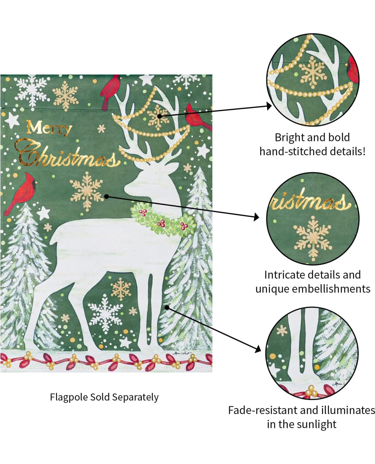 Merry Christmas Reindeer Suede Garden Flag