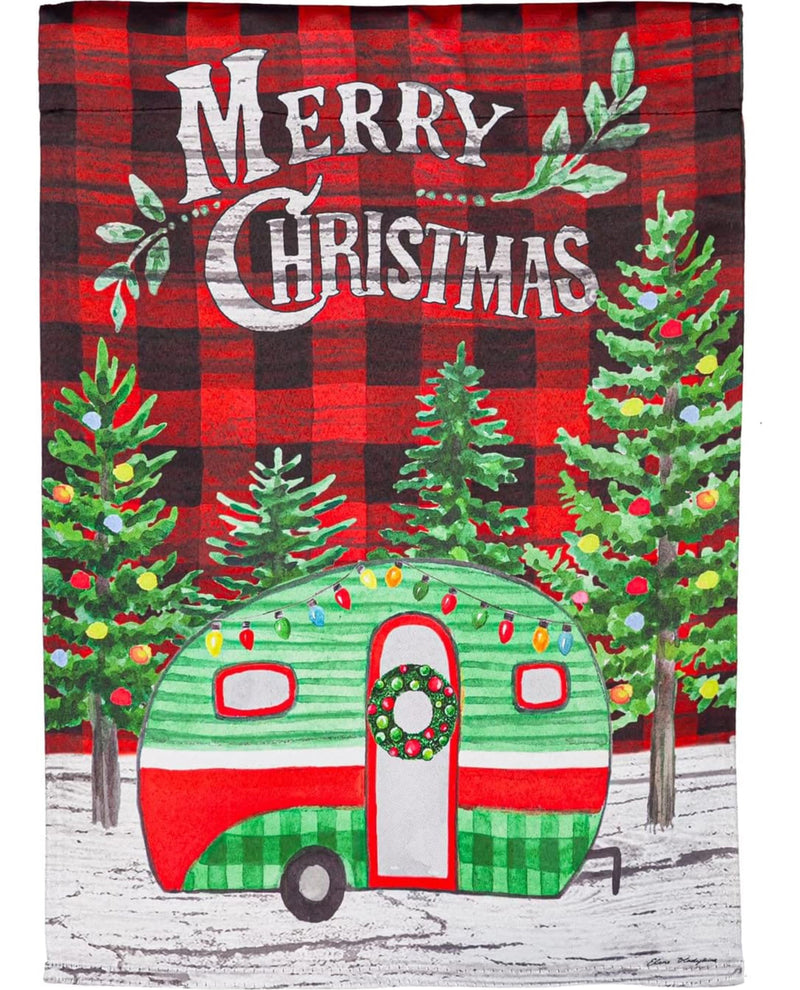 Christmas Camper Suede Garden Flag