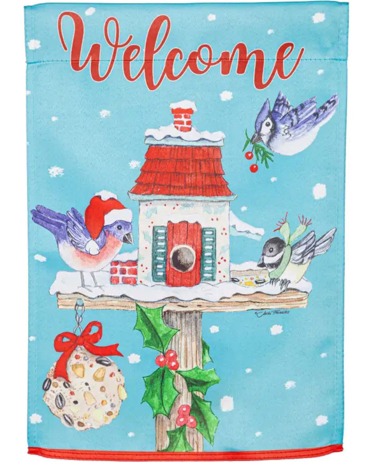 Welcome Birdhouse Suede Garden Flag