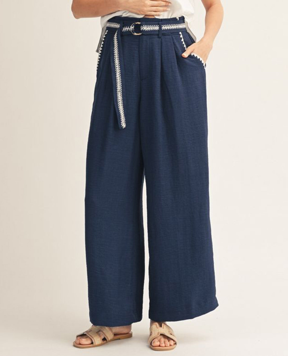 Jodifl Belted Soft Wide Leg Pant Navy