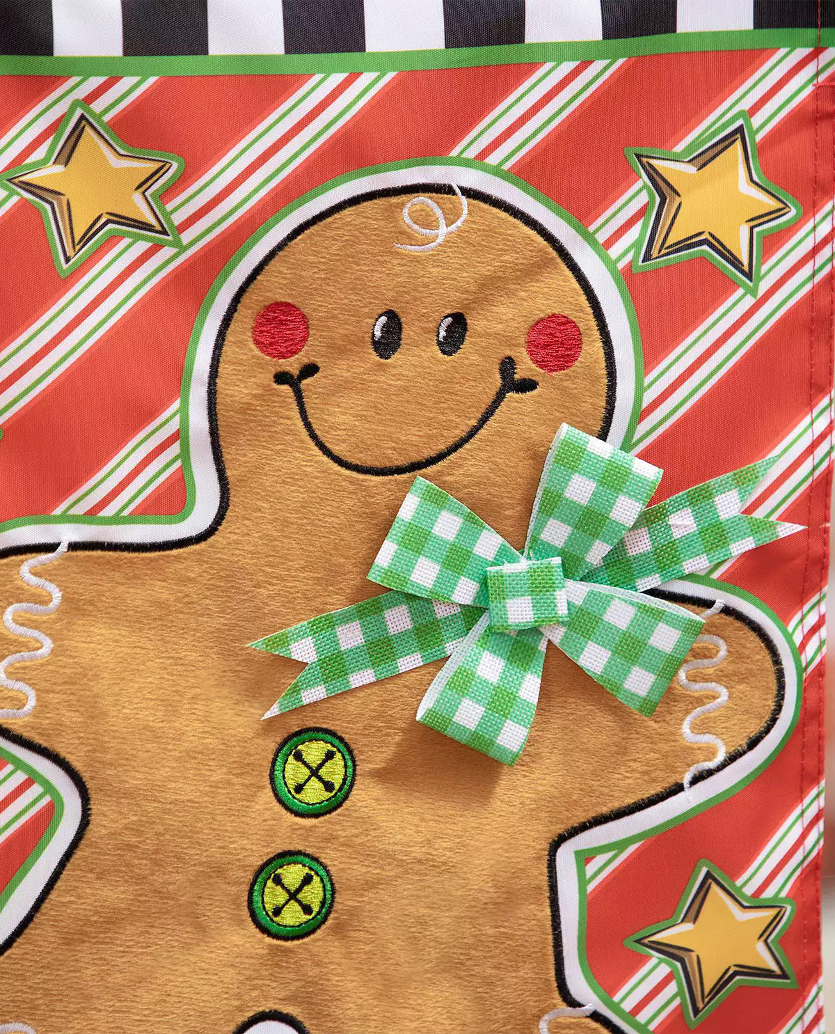 Patterned Gingerbread Man Applique Garden Flag