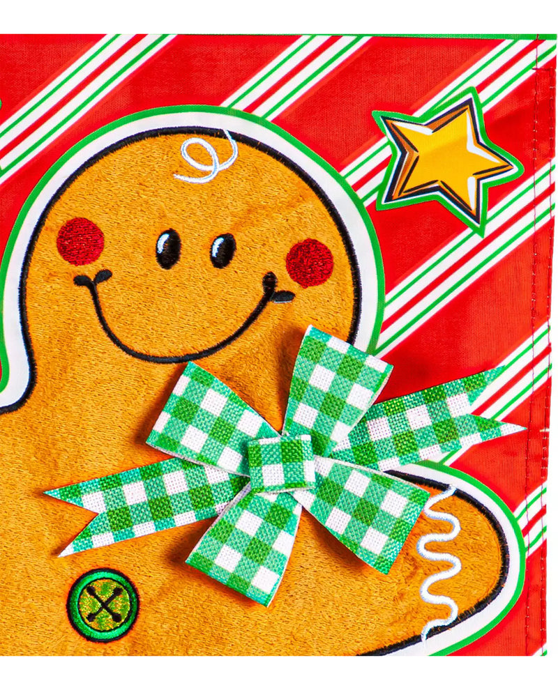 Patterned Gingerbread Man Applique Garden Flag