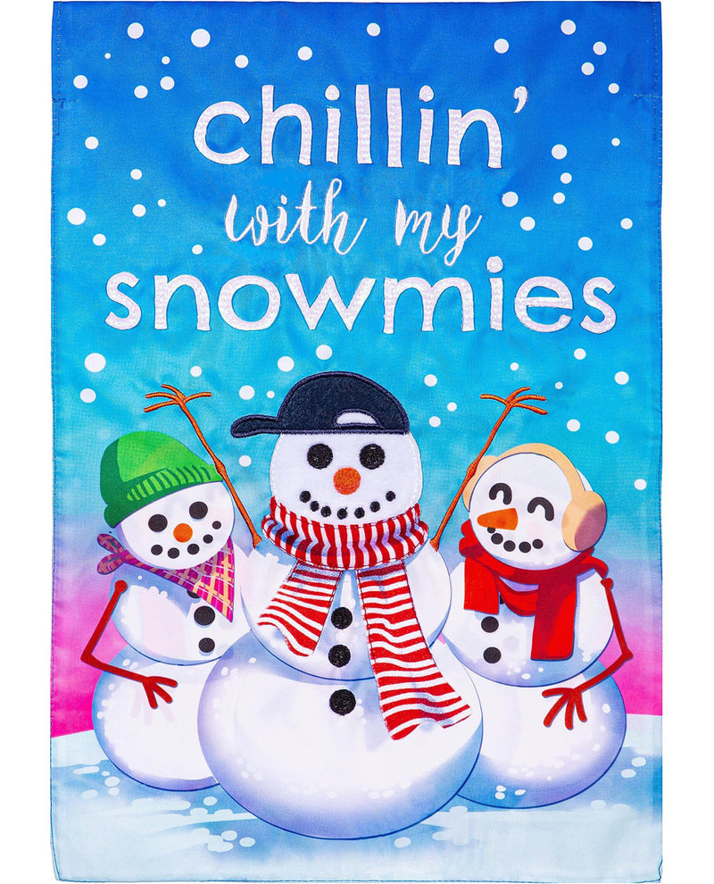 Chillin' With My Snowmies Applique Garden Flag