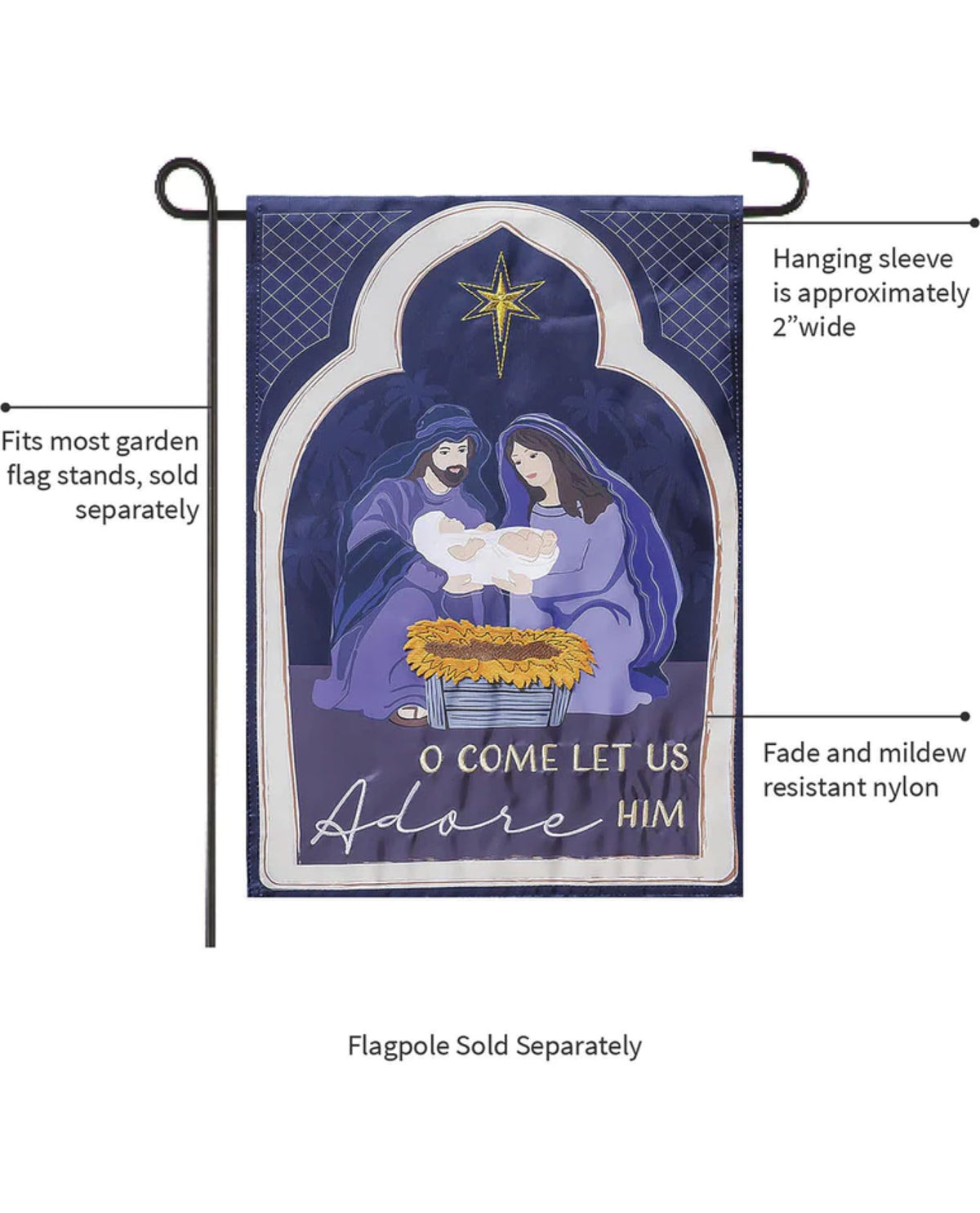 Come Let Us Adore Him Applique Garden Flag