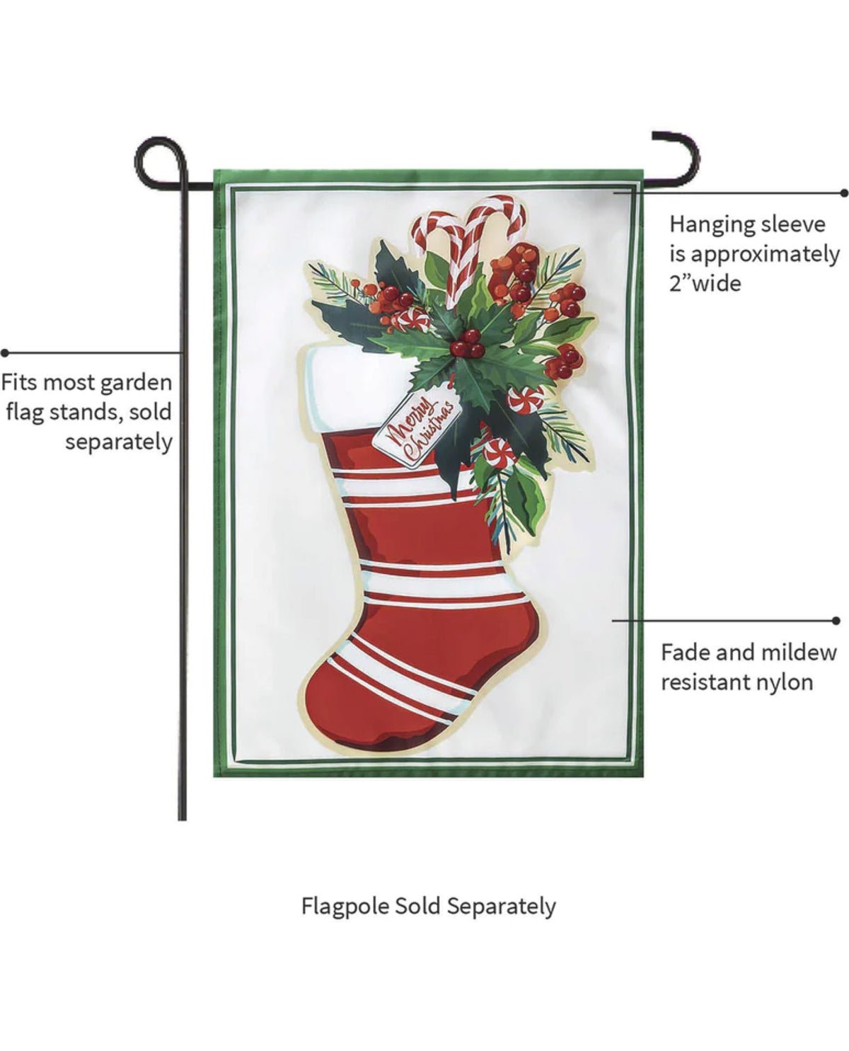 Merry Christmas Stocking Applique Garden Flag