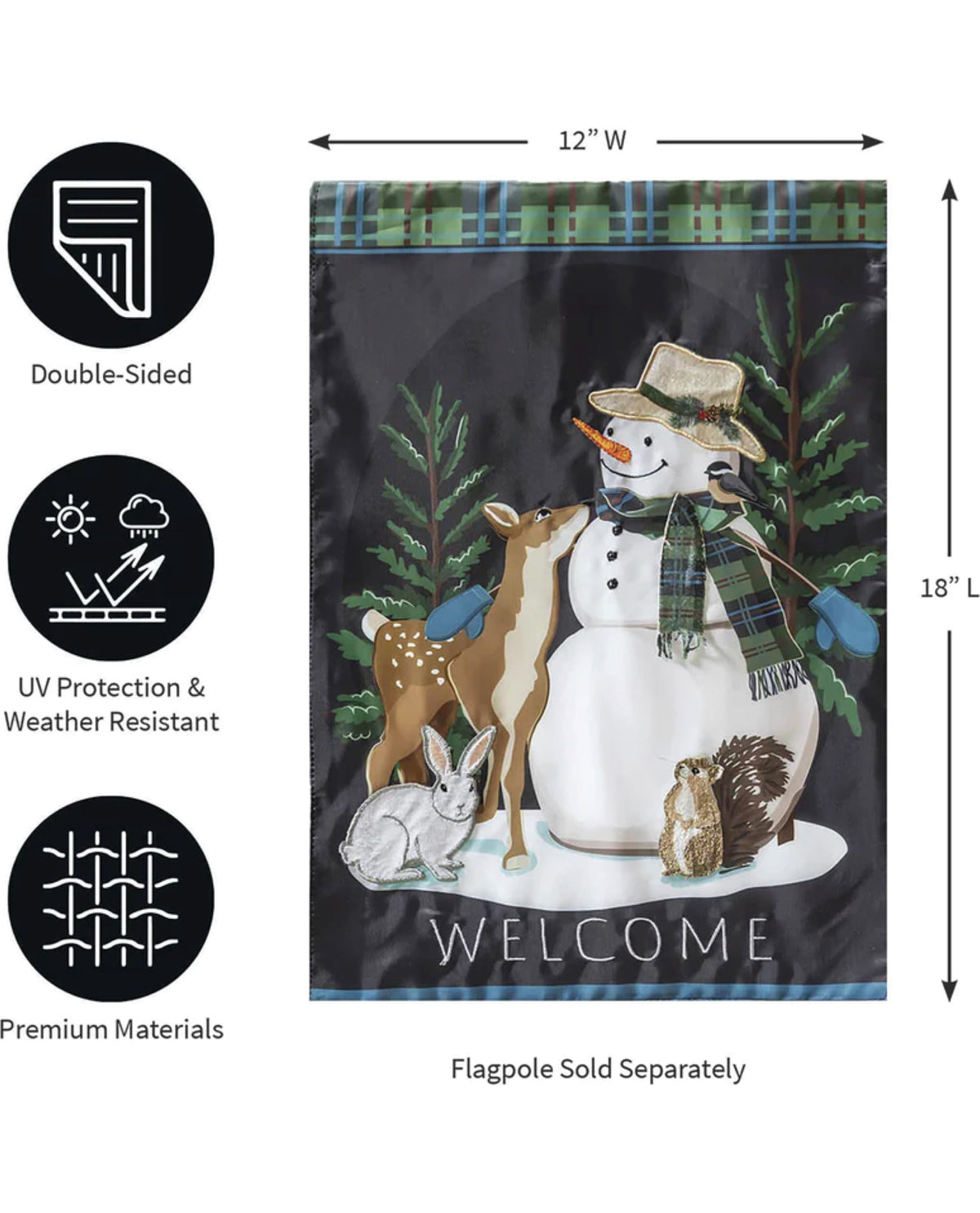 Woodland Snowman And Friends Applique Garden Flag