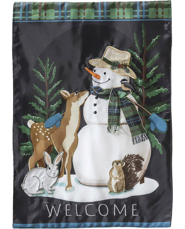 Woodland Snowman And Friends Applique Garden Flag