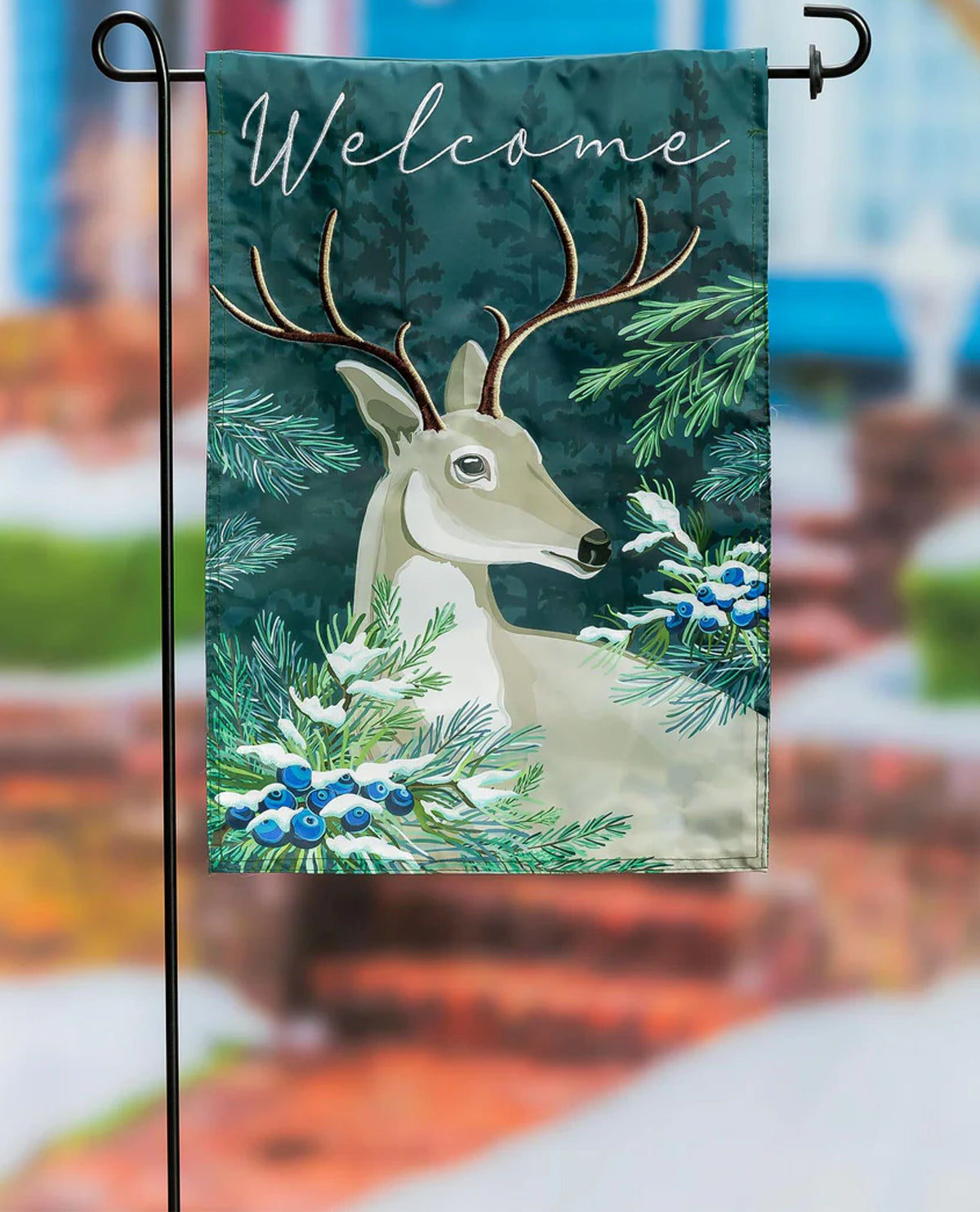 Woodland Deer Welcome Applique Garden Flag