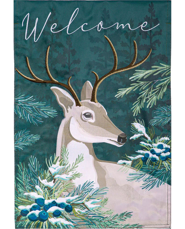 Woodland Deer Welcome Applique Garden Flag