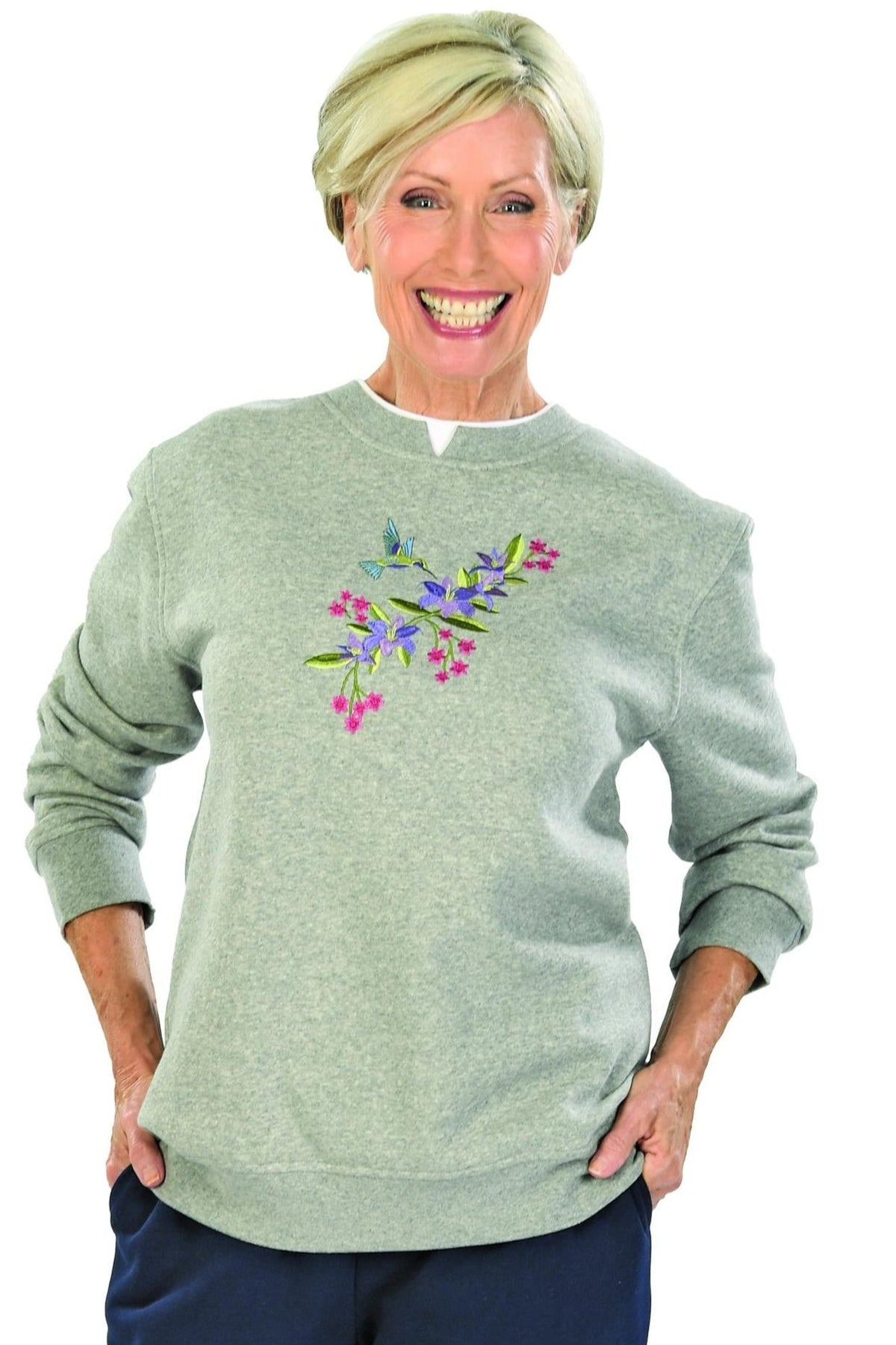 Speculation Petite Embroidered Fashion Fleece Pullover