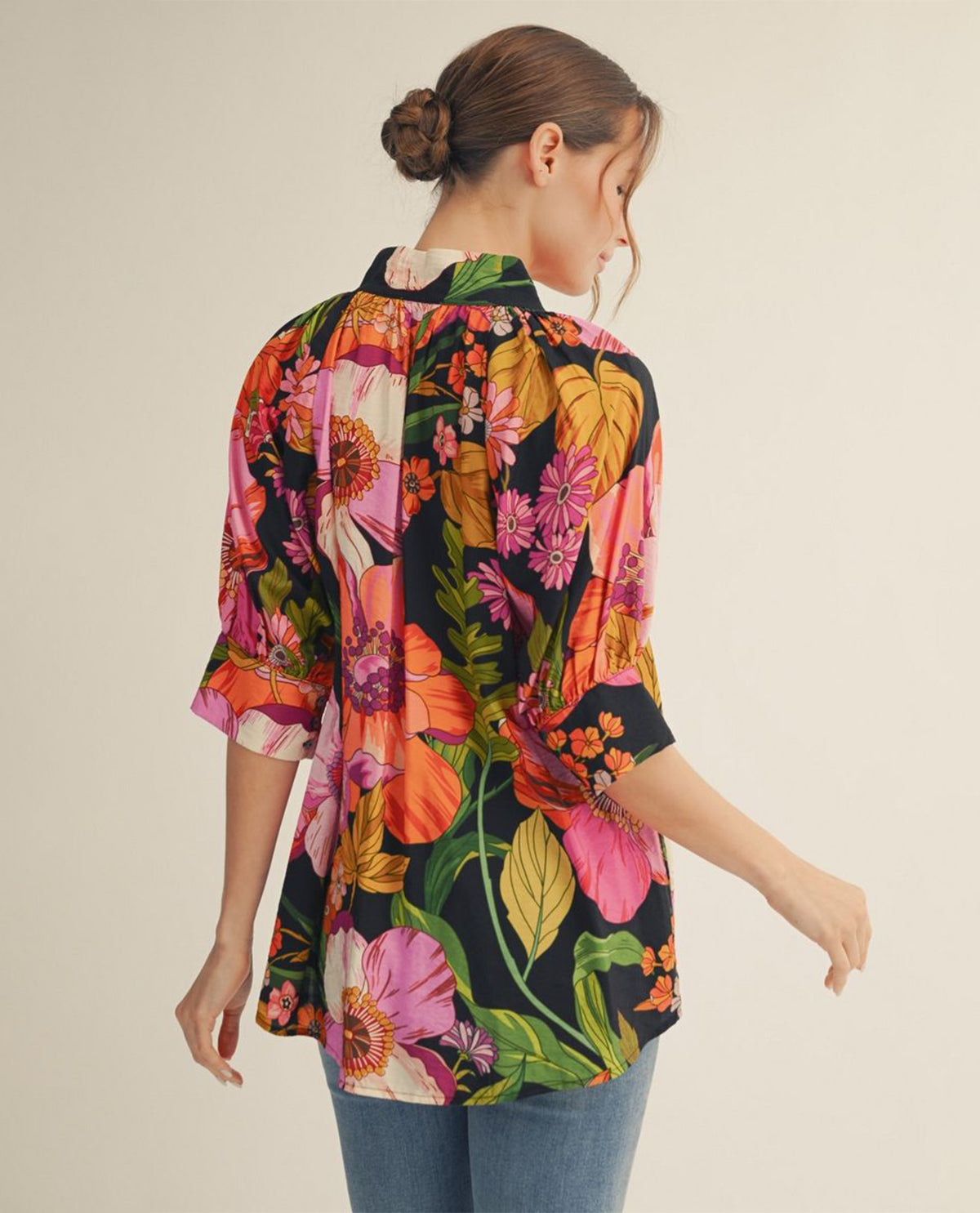 Jodifl Standing Neckline Floral Print Top