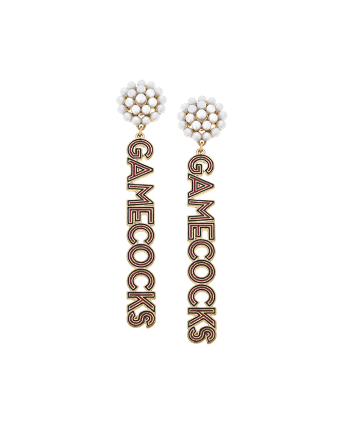 South Carolina Gamecocks Pearl Cluster Outline Enamel Drop Earrings