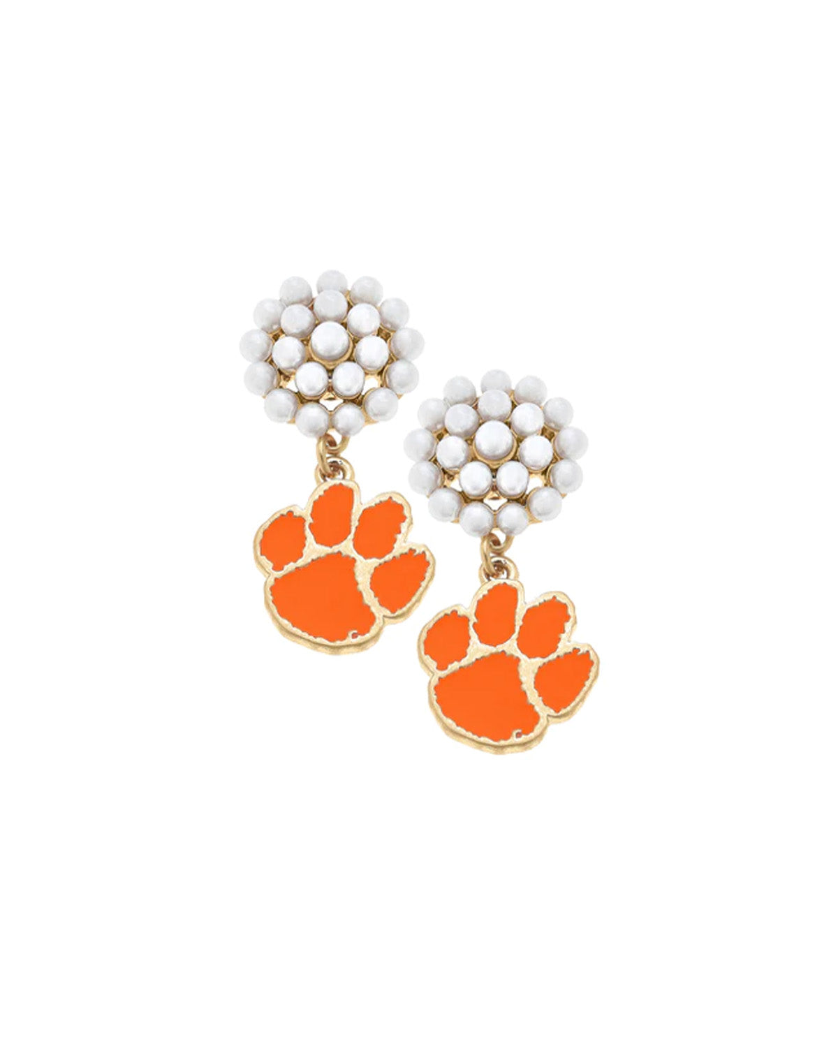 Clemson Tigers Pearl Cluster Enamel Drop Earrings