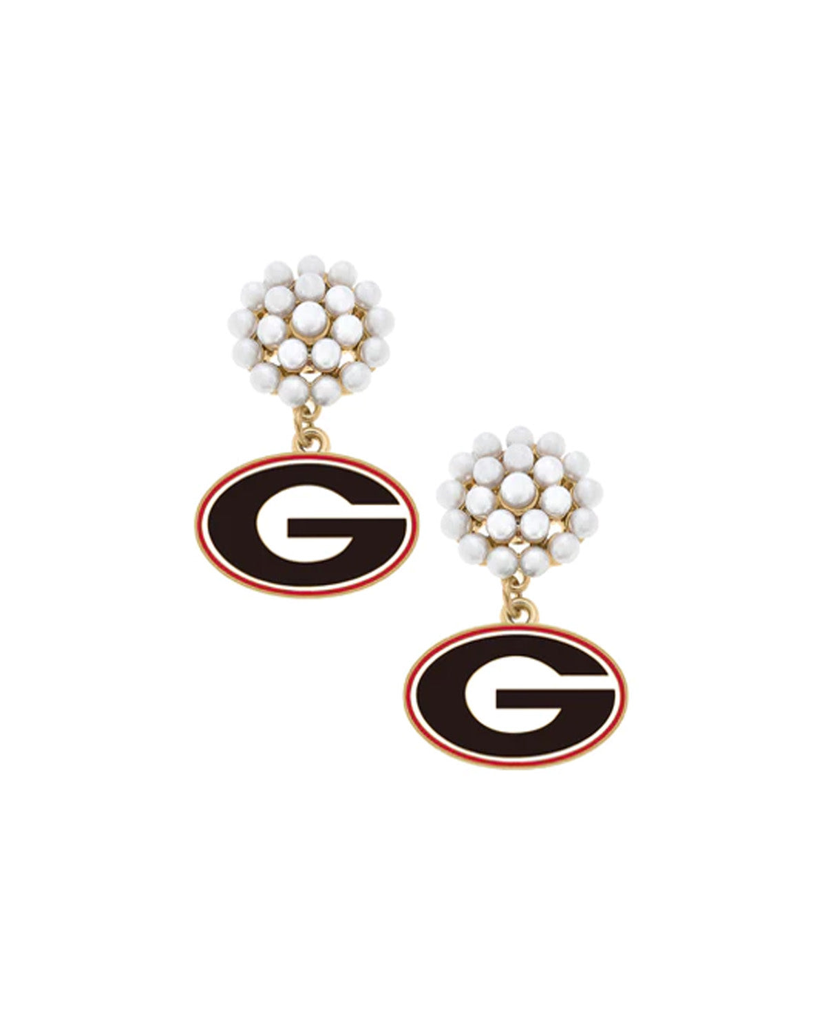 Georgia Bulldogs Pearl Cluster Enamel Drop Earrings