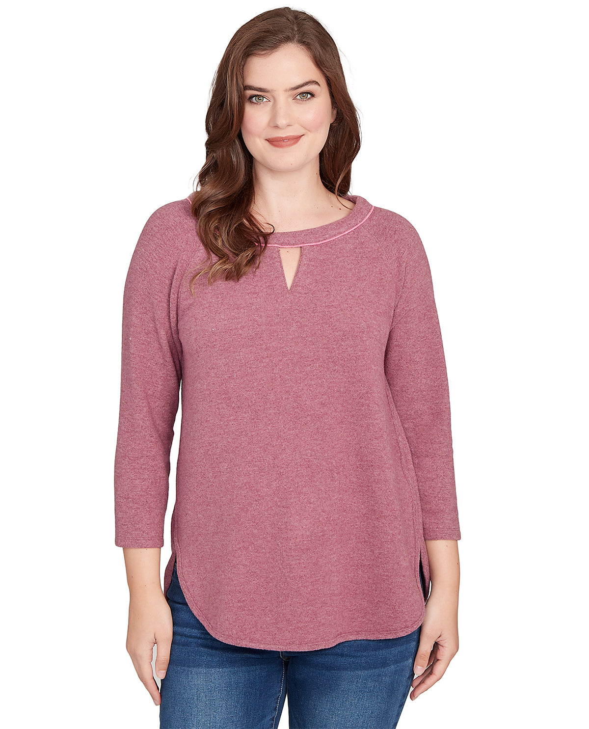 Ruby Road Petite Modern Cozy Heather Cozy Knit Top Raisin