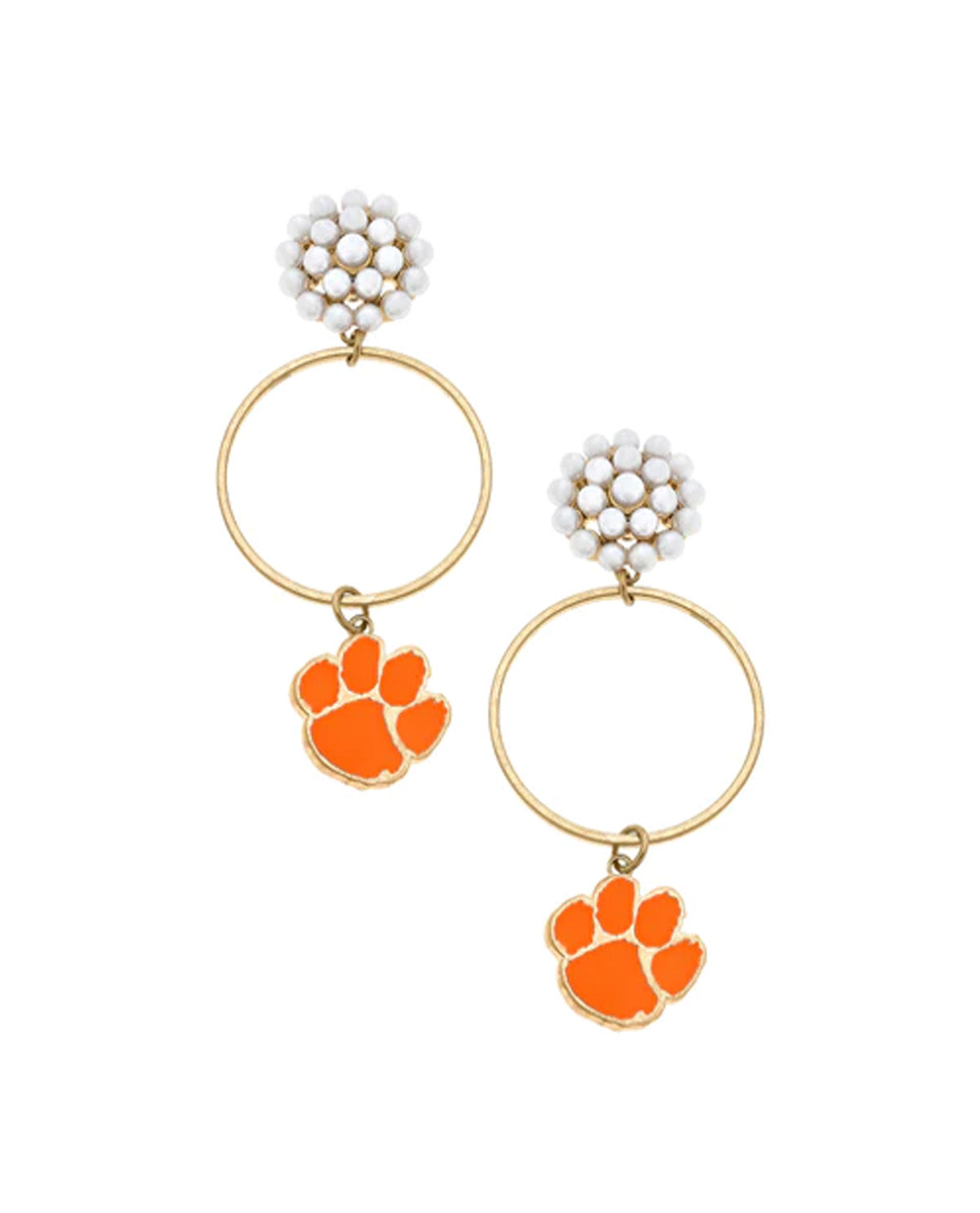 Clemson Tigers Pearl Cluster Enamel Hoop Earrings