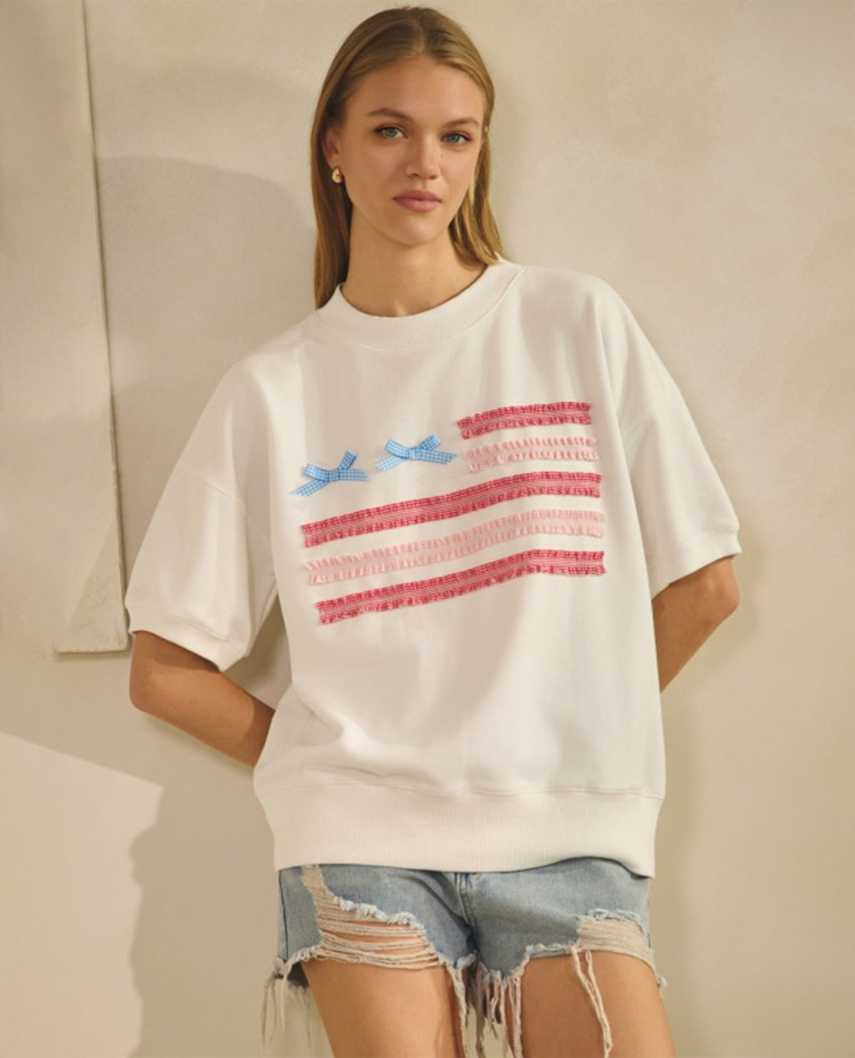 Oddi Bows & Stripes Tee White