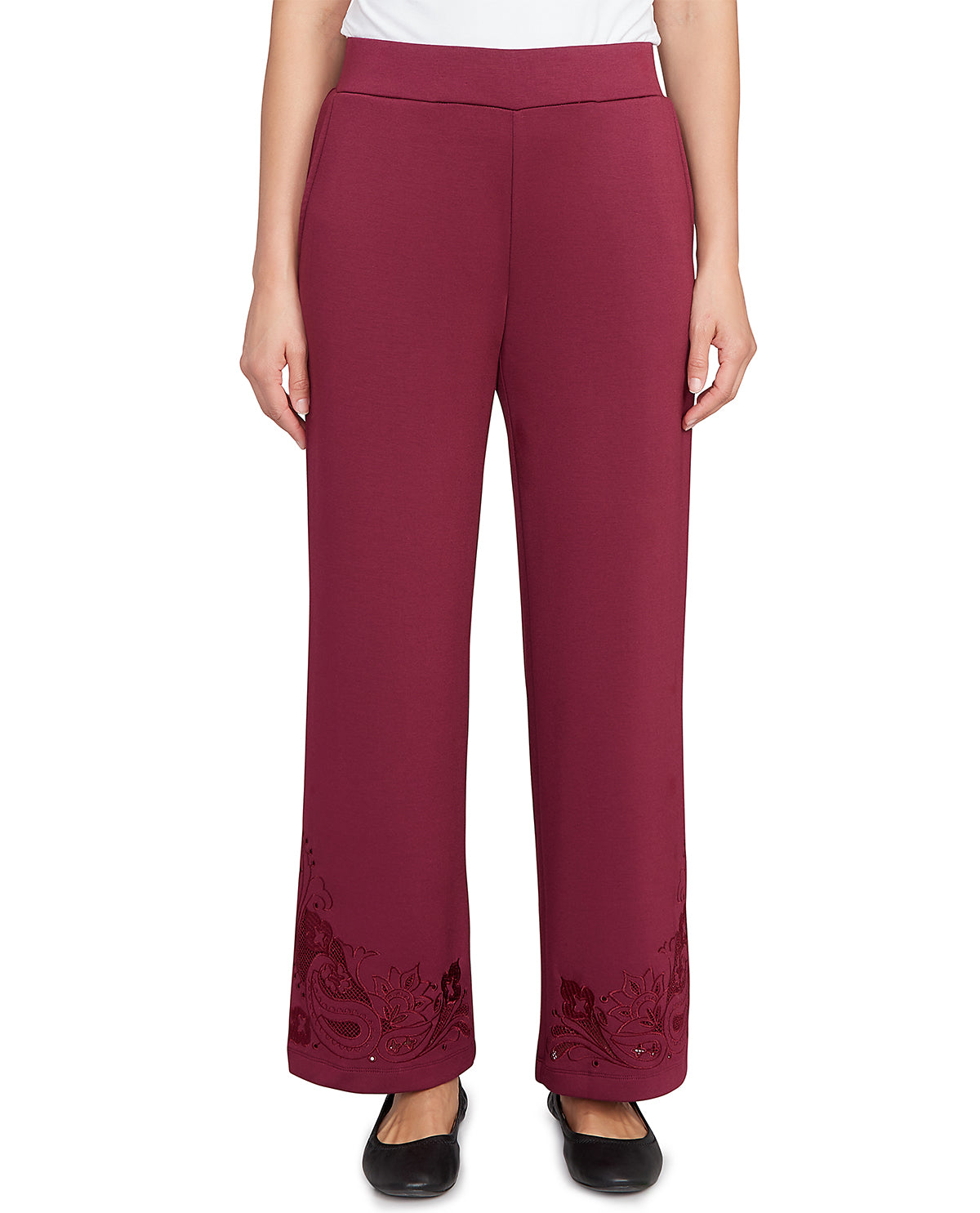 Ruby Road Nouveau Chic Scuba Embroidered Pant Raisin