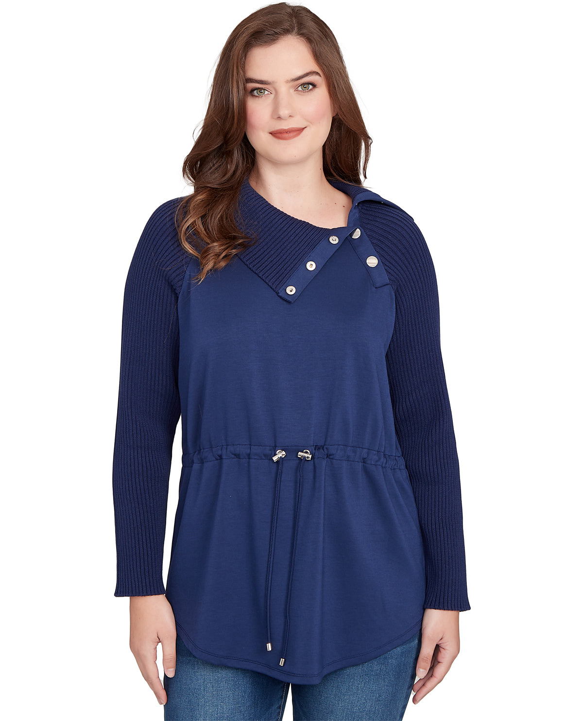 Ruby Road Nouveau Chic Long Sleeve Pullover Top Deep Blue