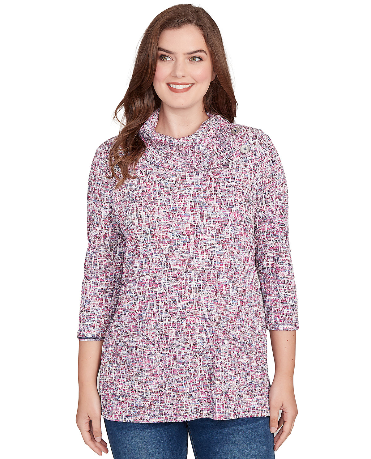 Ruby Road Petite Nouveau Chic Space Dye Knit Top Deep Blue