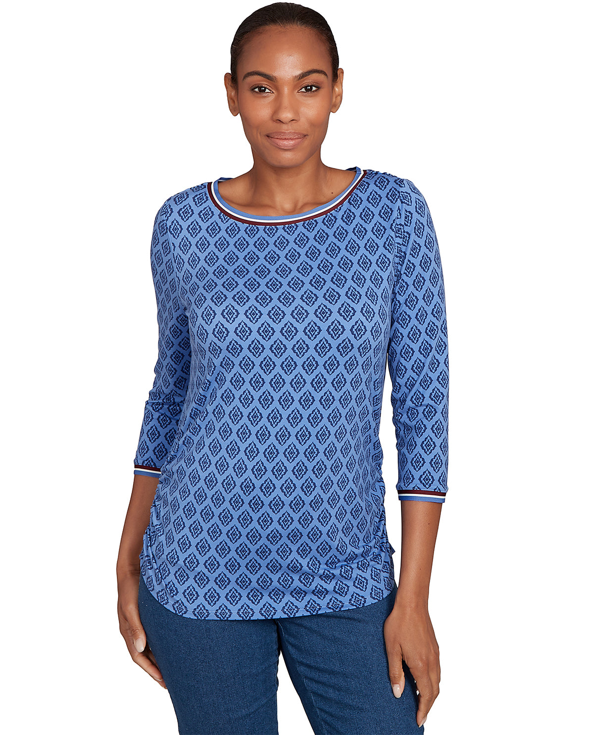 Ruby Road Nouveau Chic Foulard Knit Top Slate Blue
