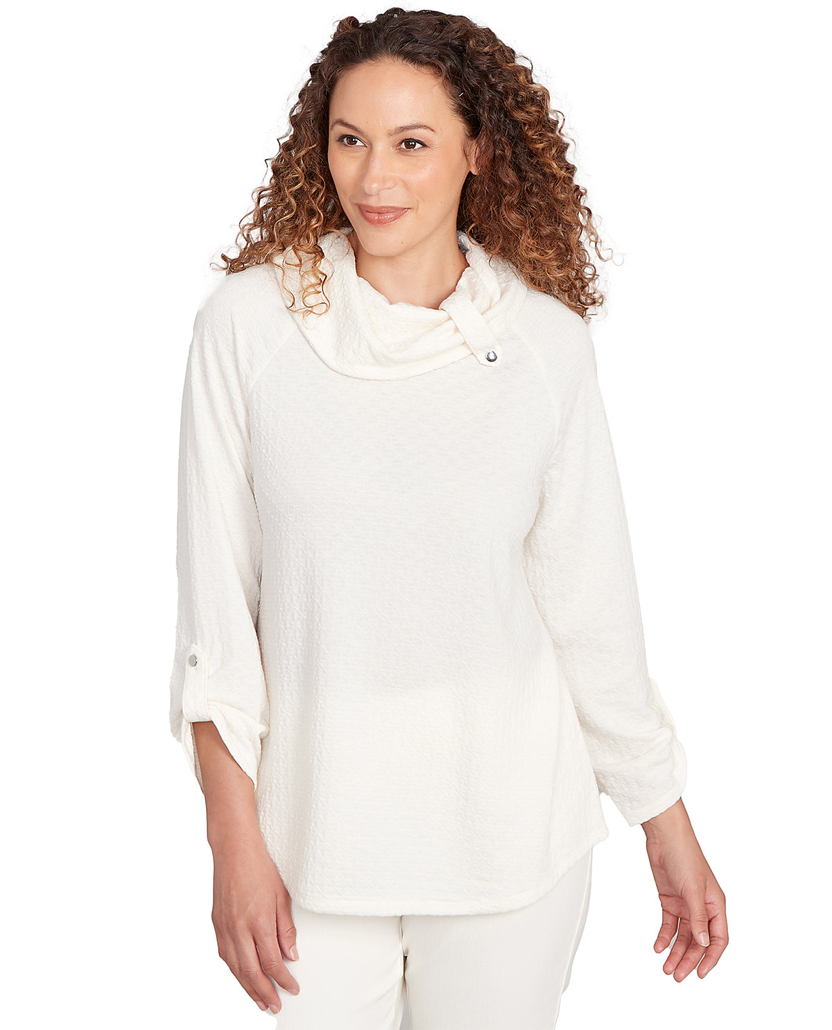 Ruby Road Petite Nouveau Chic Honeycomb Knit Top Ivory
