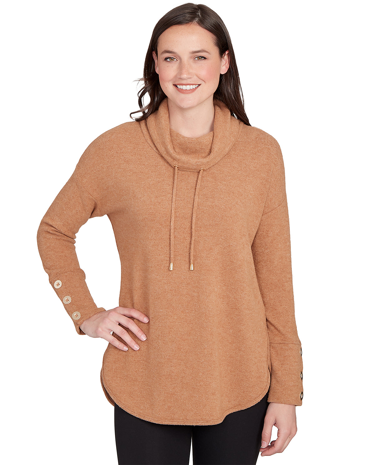 Ruby Road Petite Cozy Time Cowl Neck Heather Knit Top