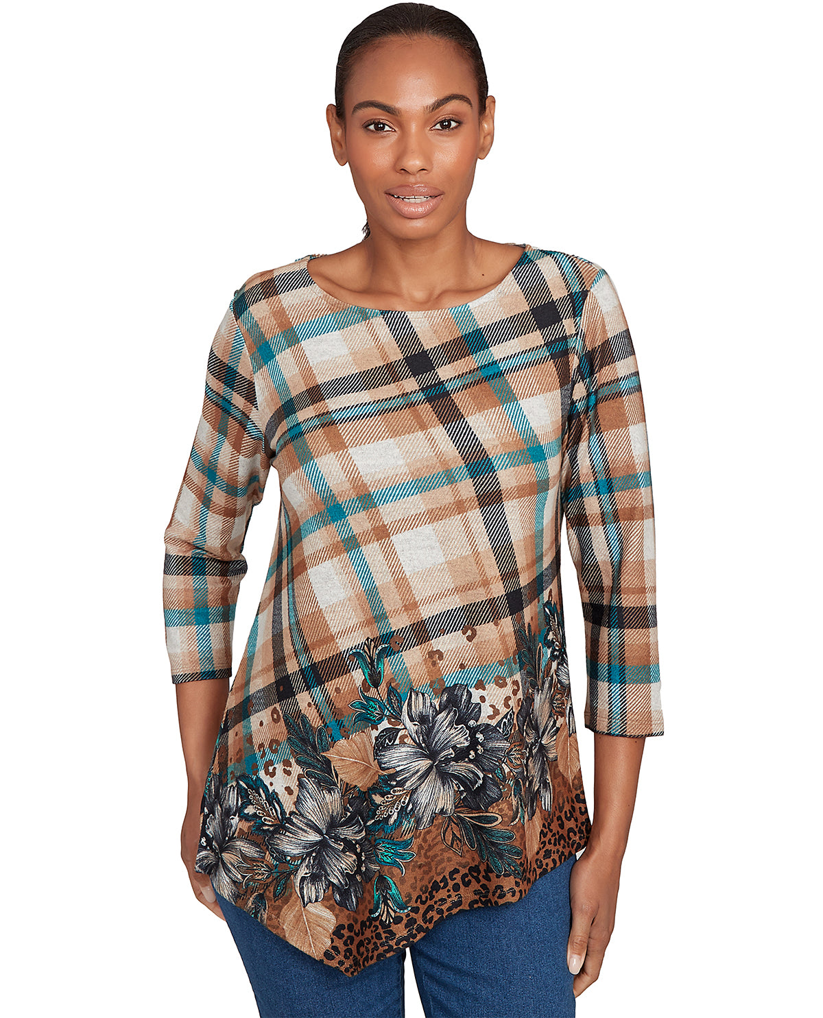 Ruby Road Petite Cozy Time Floral Spots Knit Top Tan
