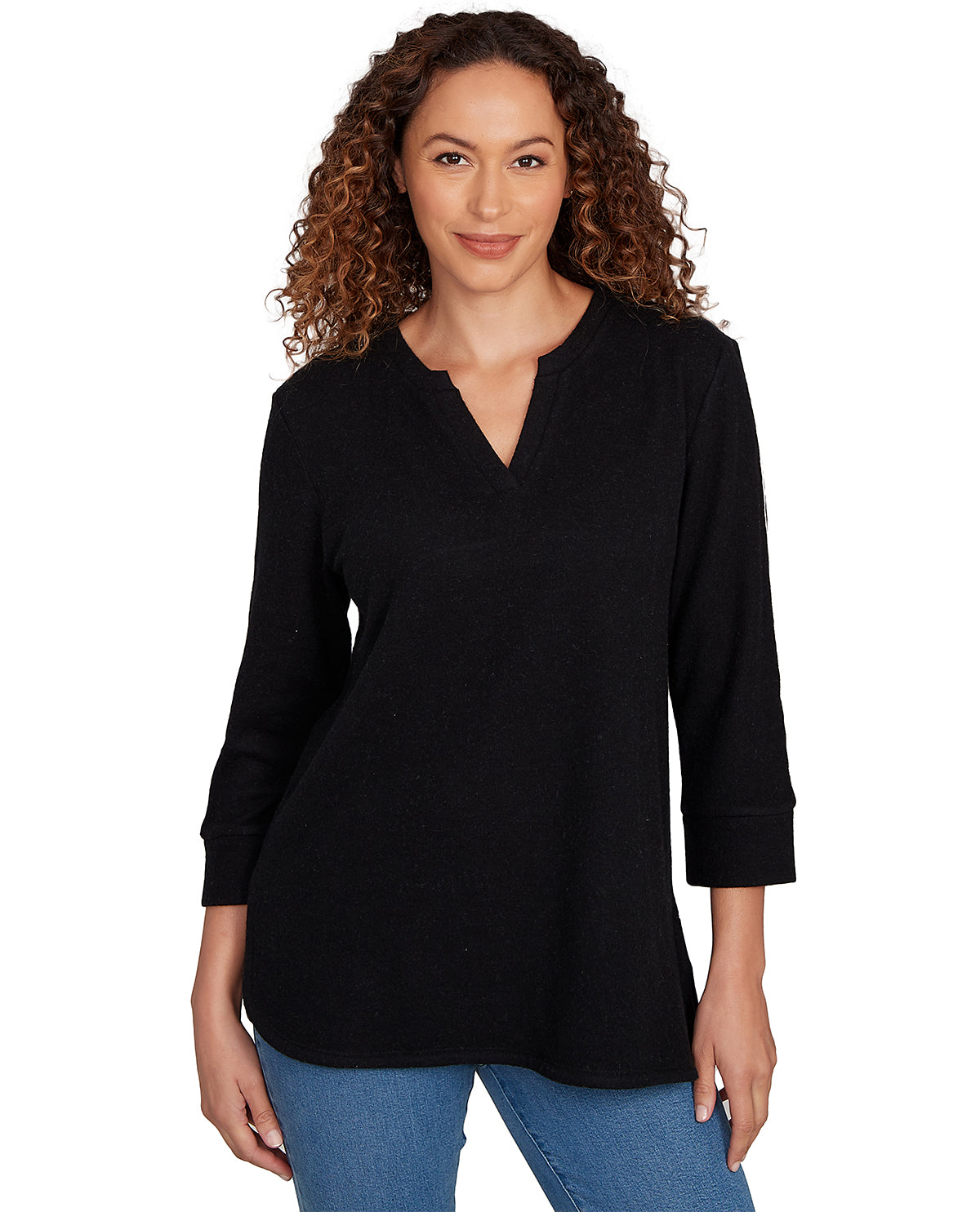 Ruby Road Petite Cozy Time Split Neck Cozy Knit Top