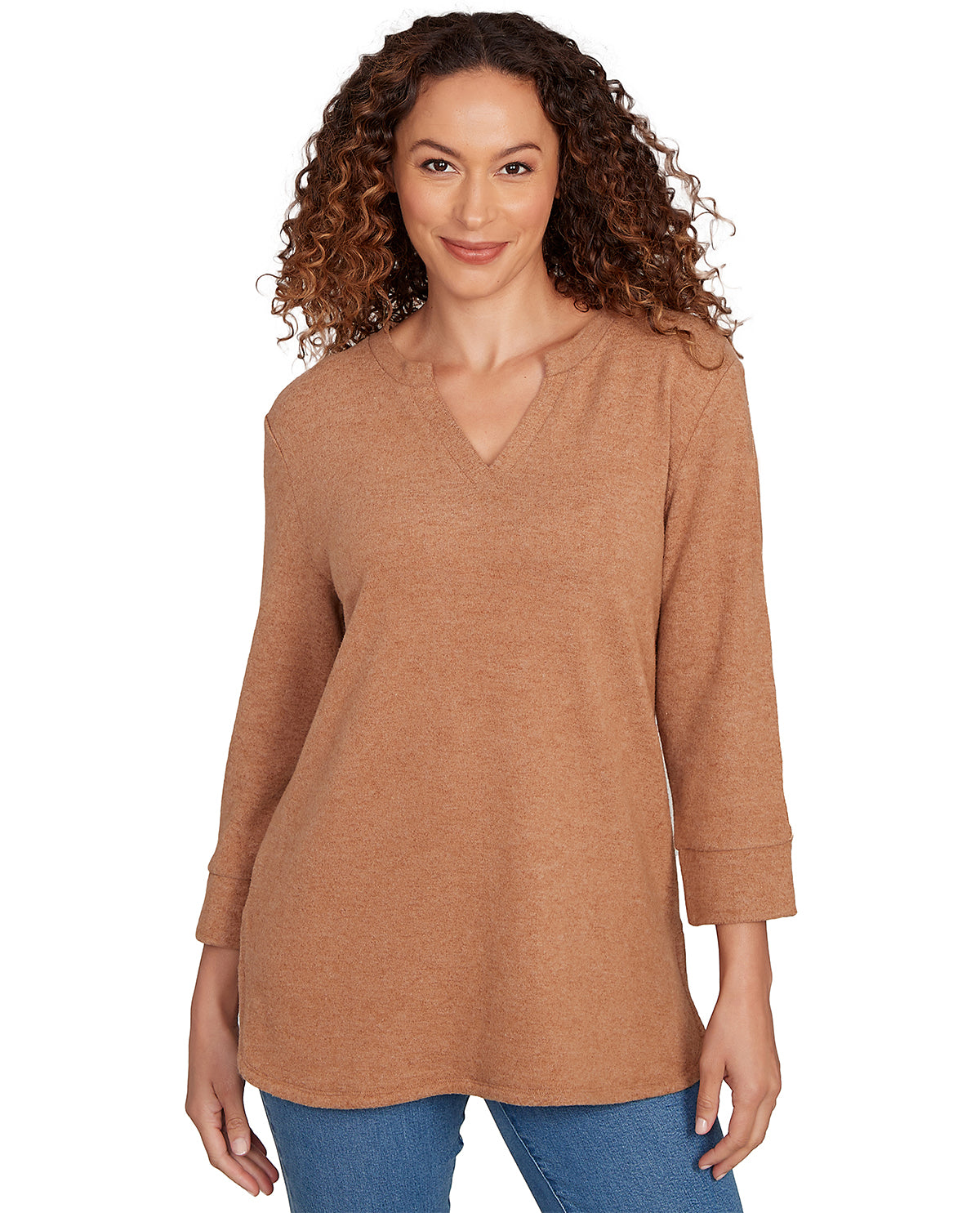 Ruby Road Petite Cozy Time Split Neck Cozy Knit Top