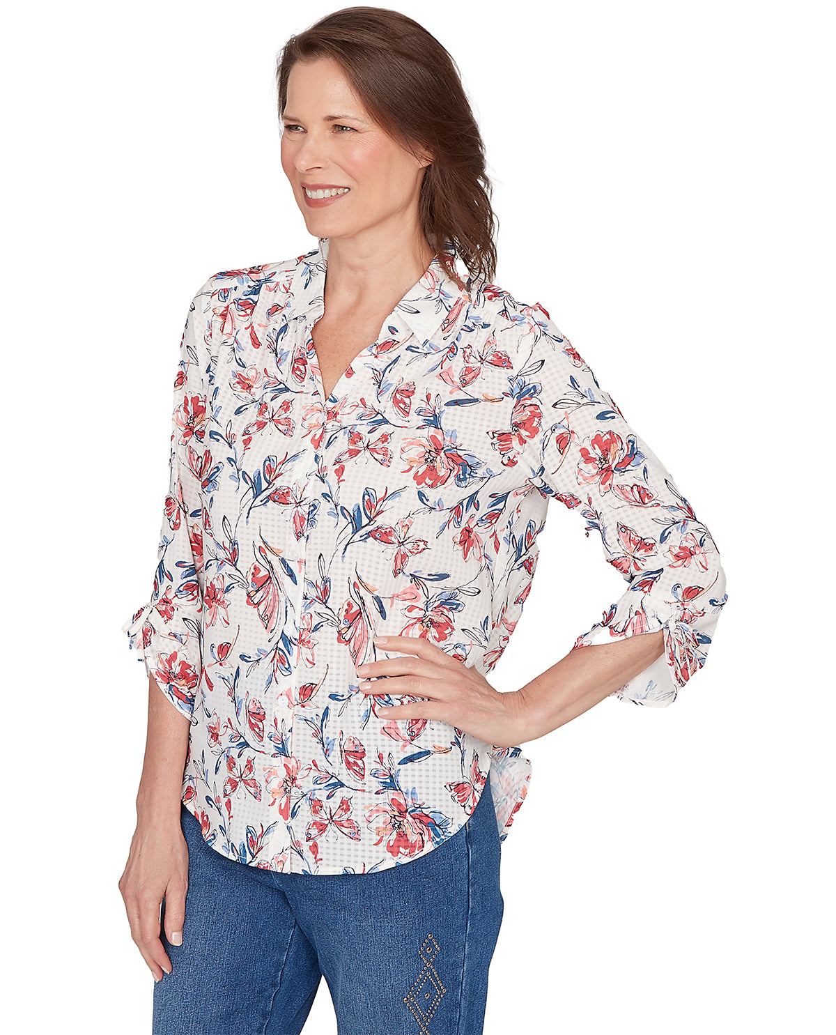 Alfred Dunner Missy Austin Etch Floral Butterfly Top