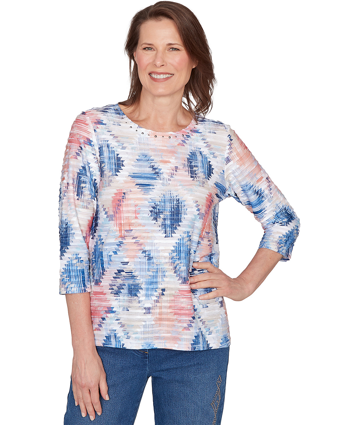 Alfred Dunner Missy Austin Aztec Diamond Knit Top