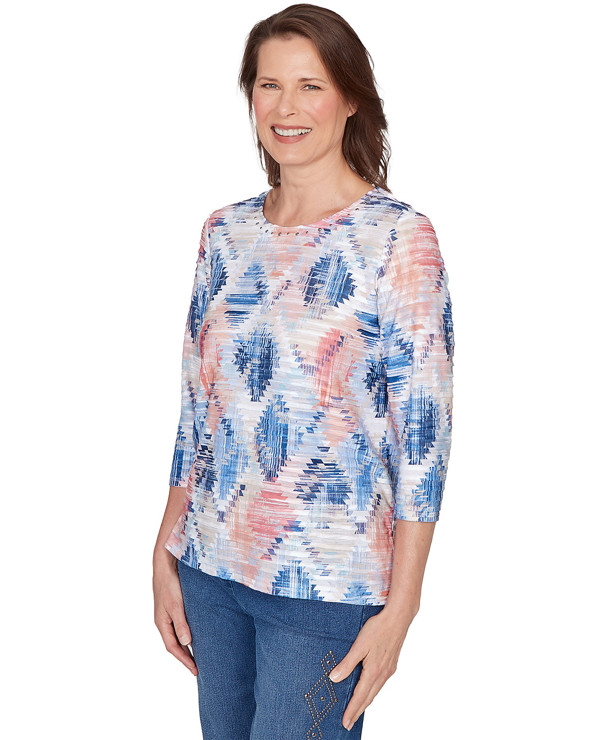 Alfred Dunner Missy Austin Aztec Diamond Knit Top
