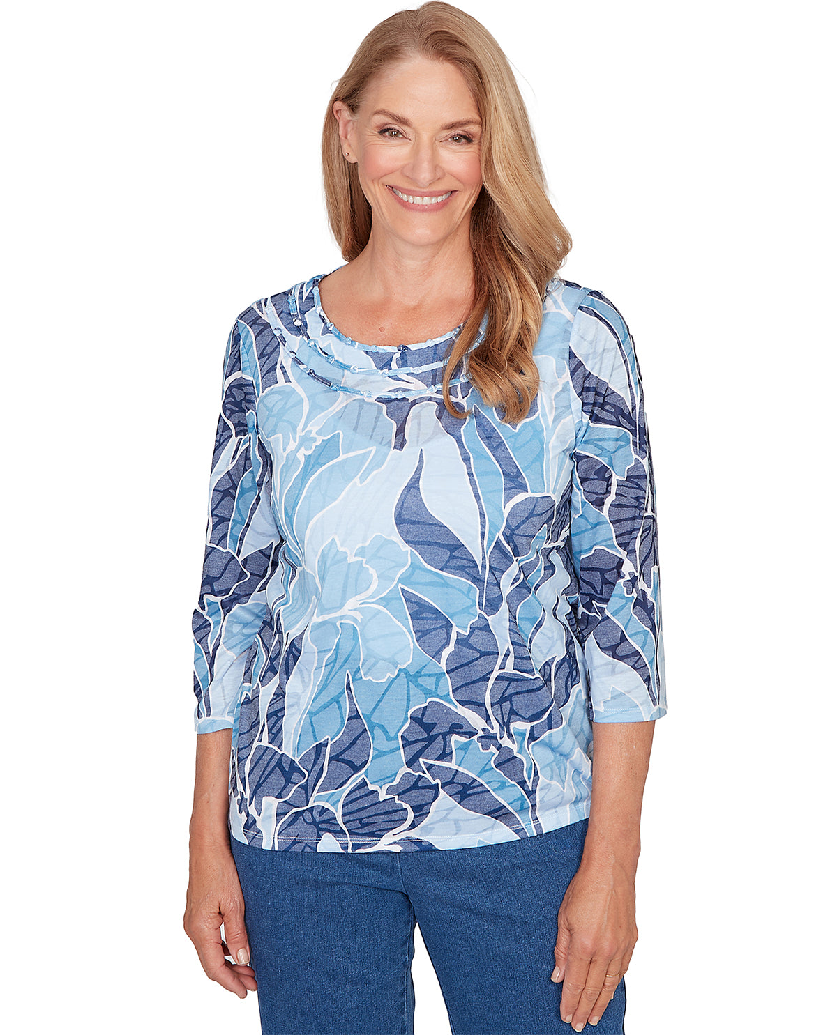 Alfred Dunner Missy Austin Monotone Patch Knit Top Blue